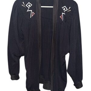 VINTAGE Chic Black Embroidered Women's Cardigan